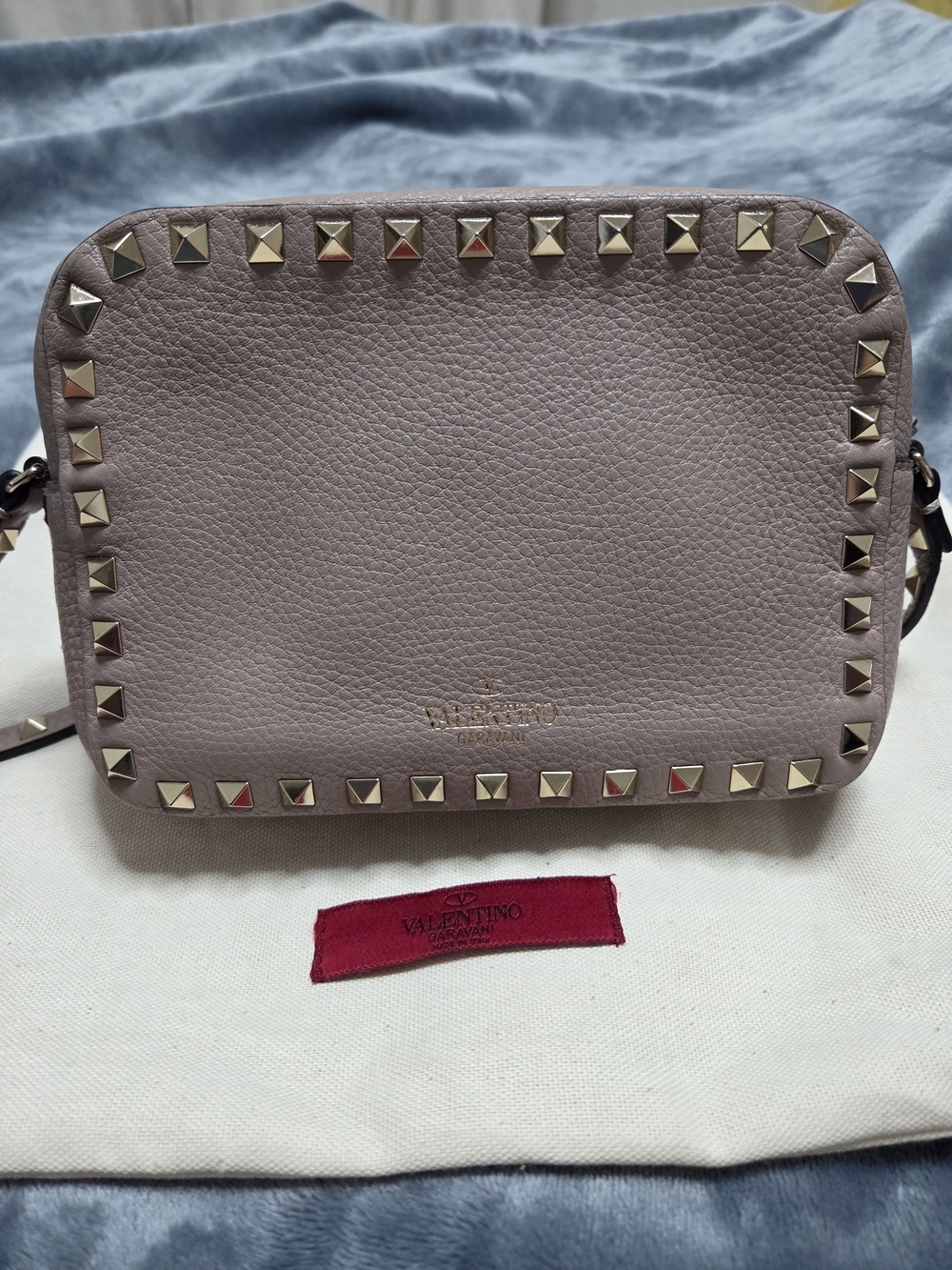 Valentino Rockstud Pebbled Leather Crossbody in Dusty Mauve